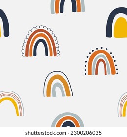 Abstract contemporary background, trendy pattern. Seamless pattern with rainbow in pastel beige. Vector illustration for card, print on clothes.