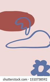 Abstract contemporary composition art with various shapes and doodle objects. 