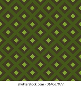 Abstract contemporary decorative seamless pattern with light and dark green squares on dark olive green background 