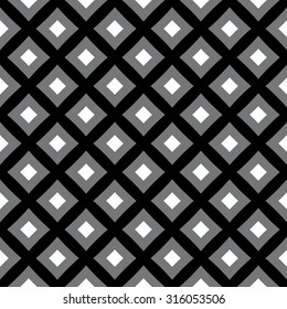 Abstract contemporary decorative seamless pattern with white and grey  squares on black background 