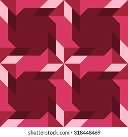 Abstract contemporary decorative seamless pattern with different geometrical shapes of burgundy and pink shades