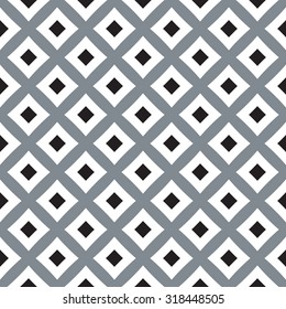 Abstract contemporary decorative seamless pattern with white and grey  squares on black  background 