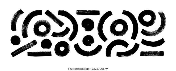 Abstract contemporary design set with bold arches and circles. Modern geometric art background. Grunge thick vector lines, abstract background with black brush strokes, arch shapes.