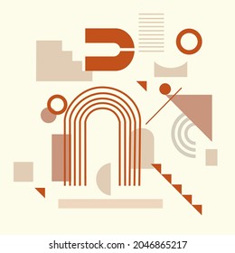 Resumen de diseño contemporáneo, con formas de balance geométrico, diseño moderno de arte minimalista de mediados de siglo. para la impresión de arte, decoración de paredes, libros, portadas, carteles, volantes, revistas.