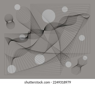 Resumen de la composición contemporánea del doodle. Conjunto de líneas de arte. Líneas onduladas, espirales, círculos, embudo, cubos, polígonos, líneas.