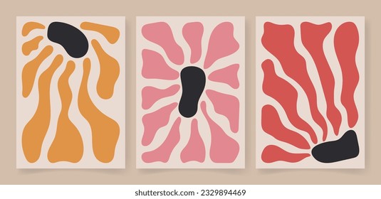 Abstract contemporary floral poster set. Botanical art, organic wavy shapes Matisse style modern print botanical element organic shapes. Vector illustration