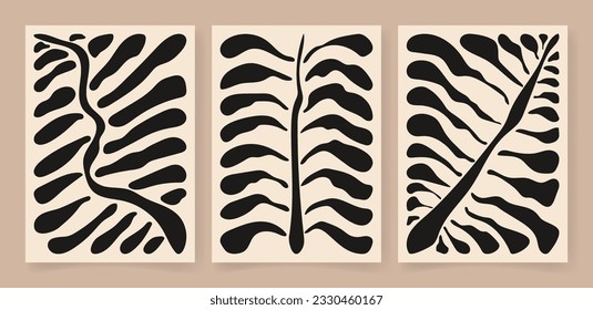 Abstract contemporary floral poster set. Botanical art, organic wavy shapes Matisse style, modern print botanical element organic shapes. Vector illustration