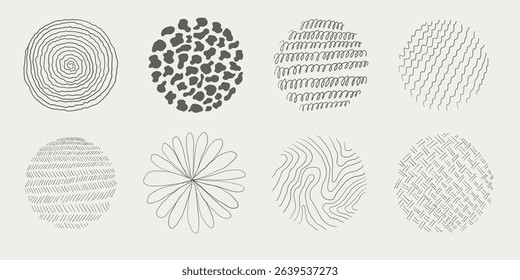 Abstract contemporary hand drawn doodle set. Vector black circles and round pen shapes. Modern scribbles and line sketch elements. Isolated graffiti design bubbles on white background.