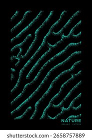 Abstract contemporary interior poster design of organic turquoise pattern with grainy texture. Vector illustration. Dynamic composition for modern minimalist design aesthetics.