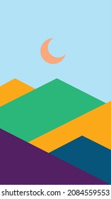 Abstract contemporary landscape posters. Modern boho background set with sun moon mountains, minimalist wall decor. Vector art print.