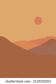 Abstract contemporary landscape posters. Modern boho background, minimalist wall decor. Vector art print.
