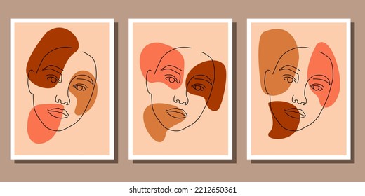 Abstract contemporary line portrait face boho poster template collection