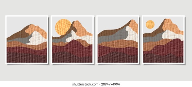 Abstract contemporary mid century modern landscape boho poster template collection. 