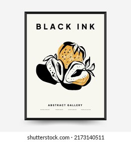 Abstract contemporary mid century modern ink boho poster template