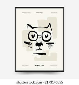 Abstract contemporary mid century modern ink boho poster template