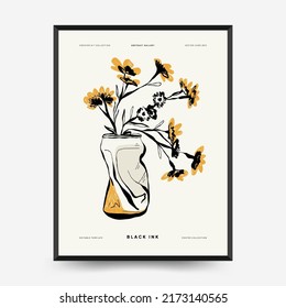 Abstract contemporary mid century modern ink boho poster template