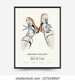 Abstract contemporary mid century modern ink boho poster template