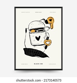 Abstract contemporary mid century modern ink boho poster template