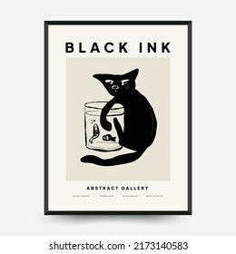 Abstract contemporary mid century modern ink boho poster template