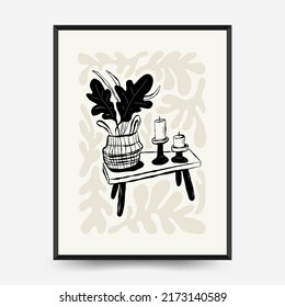 Abstract contemporary mid century modern ink boho poster template