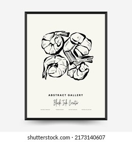 Abstract contemporary mid century modern ink boho poster template