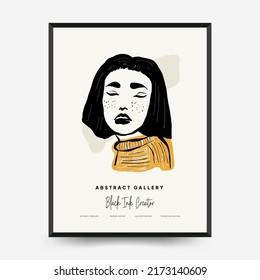 Abstract contemporary mid century modern ink boho poster template