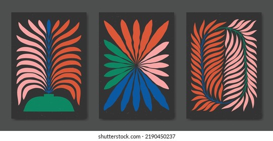Abstract Contemporary mid century modern Floral leaves boho poster template. Aesthetic Modern Art Minimal and natural flower compositions for postcard, cover, wallpaper, wall art, home decor.