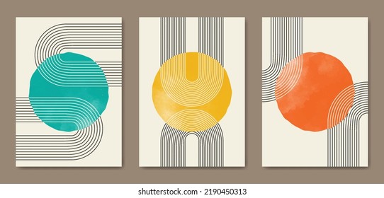 Abstract Contemporary mid century modern boho poster template. Aesthetic Modern Art Minimal Geometric compositions for postcard, cover, wallpaper, wall art, home decor.