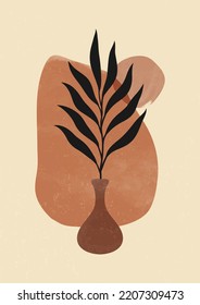 Abstract Contemporary mid century modern Floral leaves boho poster template. Aesthetic Modern Art Minimal and natural flower compositions for postcard cover wallpaper wall art home decor