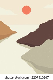 Abstract Contemporary mid century modern landscape boho poster template. Aesthetic Modern Art Minimal mountain compositions for postcard, cover, wallpaper, wall art, home decor.