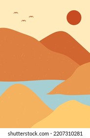 Abstract Contemporary mid century modern landscape boho poster template. Aesthetic Modern Art Minimal mountain compositions for postcard, cover, wallpaper, wall art, home decor.