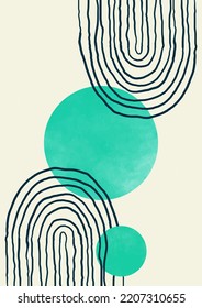 Abstract Contemporary mid century modern line shape boho poster template collection. Modern Art Minimal shape compositions for postcard, cover, wallpaper, wall art, home decor