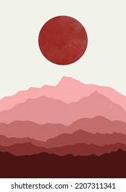 Abstract Contemporary mid century modern landscape boho poster template. Aesthetic Modern Art Minimal mountain compositions for postcard, cover, wallpaper, wall art, home decor.