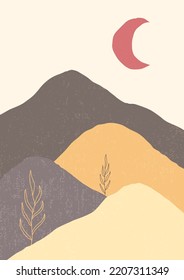 Abstract Contemporary mid century modern landscape boho poster template. Aesthetic Modern Art Minimal mountain compositions for postcard, cover, wallpaper, wall art, home decor.