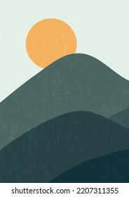 Abstract Contemporary mid century modern landscape boho poster template. Aesthetic Modern Art Minimal mountain compositions for postcard, cover, wallpaper, wall art, home decor.