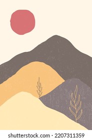 Abstract Contemporary mid century modern landscape boho poster template. Aesthetic Modern Art Minimal mountain compositions for postcard, cover, wallpaper, wall art, home decor.