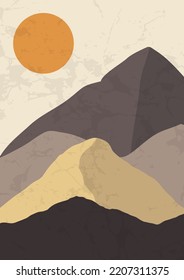 Abstract Contemporary mid century modern landscape boho poster template. Aesthetic Modern Art Minimal mountain compositions for postcard, cover, wallpaper, wall art, home decor.