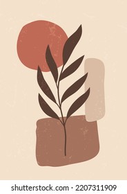 Abstract Contemporary mid century modern Floral leaves boho poster template. Aesthetic Modern Art Minimal and natural flower compositions for postcard cover wallpaper wall art home decor