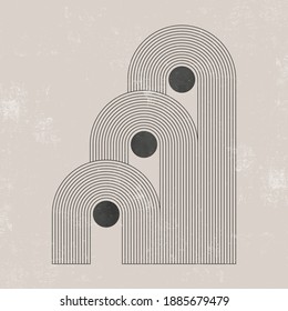 Abstract contemporary mid century poster with geometric balance shapes. Design for wallpaper, background, wall decor, cover, print, card, branding. Modern boho minimalist art. Vector illustration.