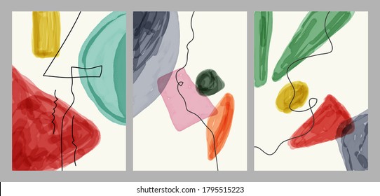 Abstract contemporary modern trendy. Set of creative minimalist hand painted illustrations for social media, wall decoration, postcard or brochure cover design