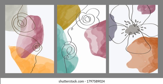 Abstract contemporary modern trendy. Set of creative minimalist hand painted illustrations for social media, wall decoration, postcard or brochure cover design