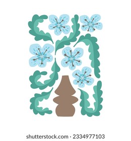 Abstract contemporary modern trendy vector illustration. Wild flowers, colorful botanical poster, floral wavy elements.