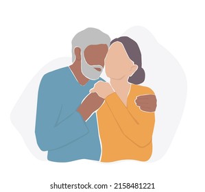 Abstract contemporary portrait of a couple of elderly people embracing each other. Grandma and Grandpa love. holding hands. Vector graphics.