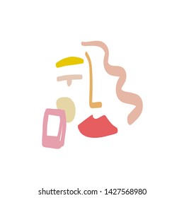 Abstract contemporary portrait woman with an earring, silhouette model faces for jewelry, Beauty aesthetic simple logo. Female head in colorful style. Single line drawing. Cubism creative collage.
