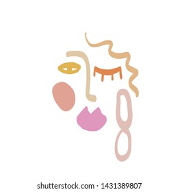 Abstract contemporary portrait woman with an earring, silhouette model faces for jewelry, Beauty aesthetic simple logo. Female head in colorful style. Single line drawing. Cubism creative collage.