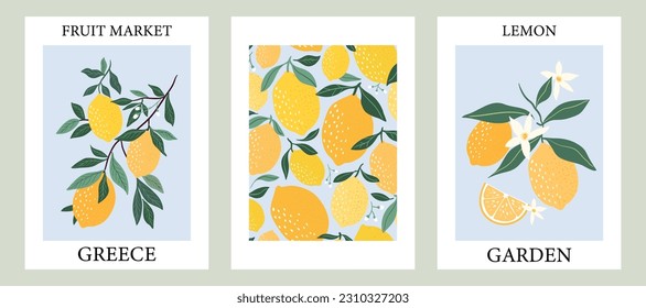 Abstract contemporary posters with lemons fruits design, aesthetic minimalist backgrounds set, modern trendy wall decoration
 - Shutterstock ID 2310327203