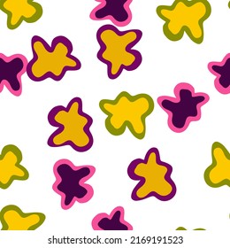 Abstract contemporary primitive figures seamless pattern. Fun doodle clouds background. Creative artistic shapes wallpaper. Primitive elements backdrop.