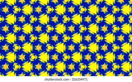 Abstract contemporary seamless geometric pattern with different shapes of blue, green, yellow and orange shades