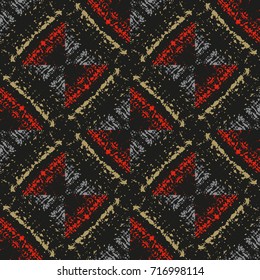 Abstract contemporary seamless pattern of black gray, red, and beige shades