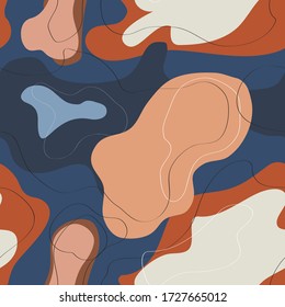 Abstract contemporary seamless pattern. Colorful stone texture. Marbleized effect with smooth lines. Hand drawing modern bright vector illustration